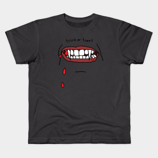 Halloween Horror Smile Fangs and Blood Kids T-Shirt by ellenhenryart